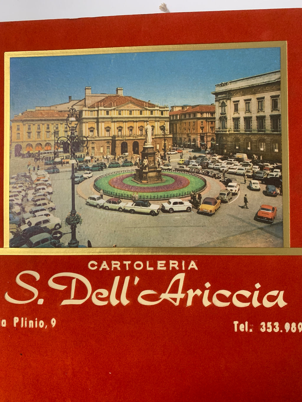 Tabellone pubblicitario per calendario d'epoca - Cartoleria S. Dell'Ariccia (Roma) - Piazza della Scala, Milano