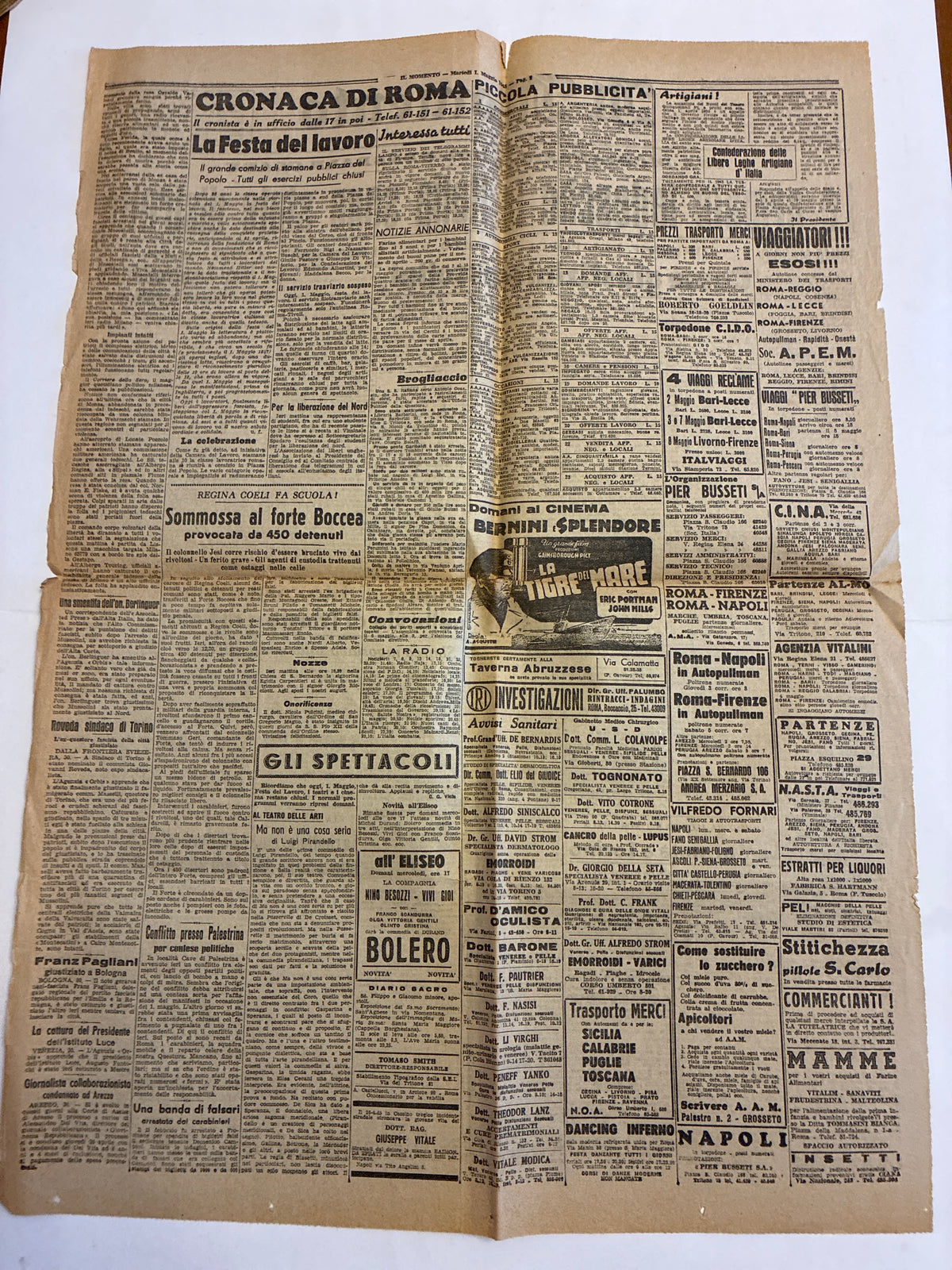 Quotidiano Storico IL MOMENTO 1 Maggio 1945 - Rara Edizione Originale "Come Giustiziai Mussolini" (Autopsia e Caduta del Fascismo)