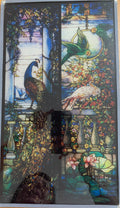 Pannello Decorativo in Vetro Stile Tiffany "Pavone e Pappagalli" Art Nouveau