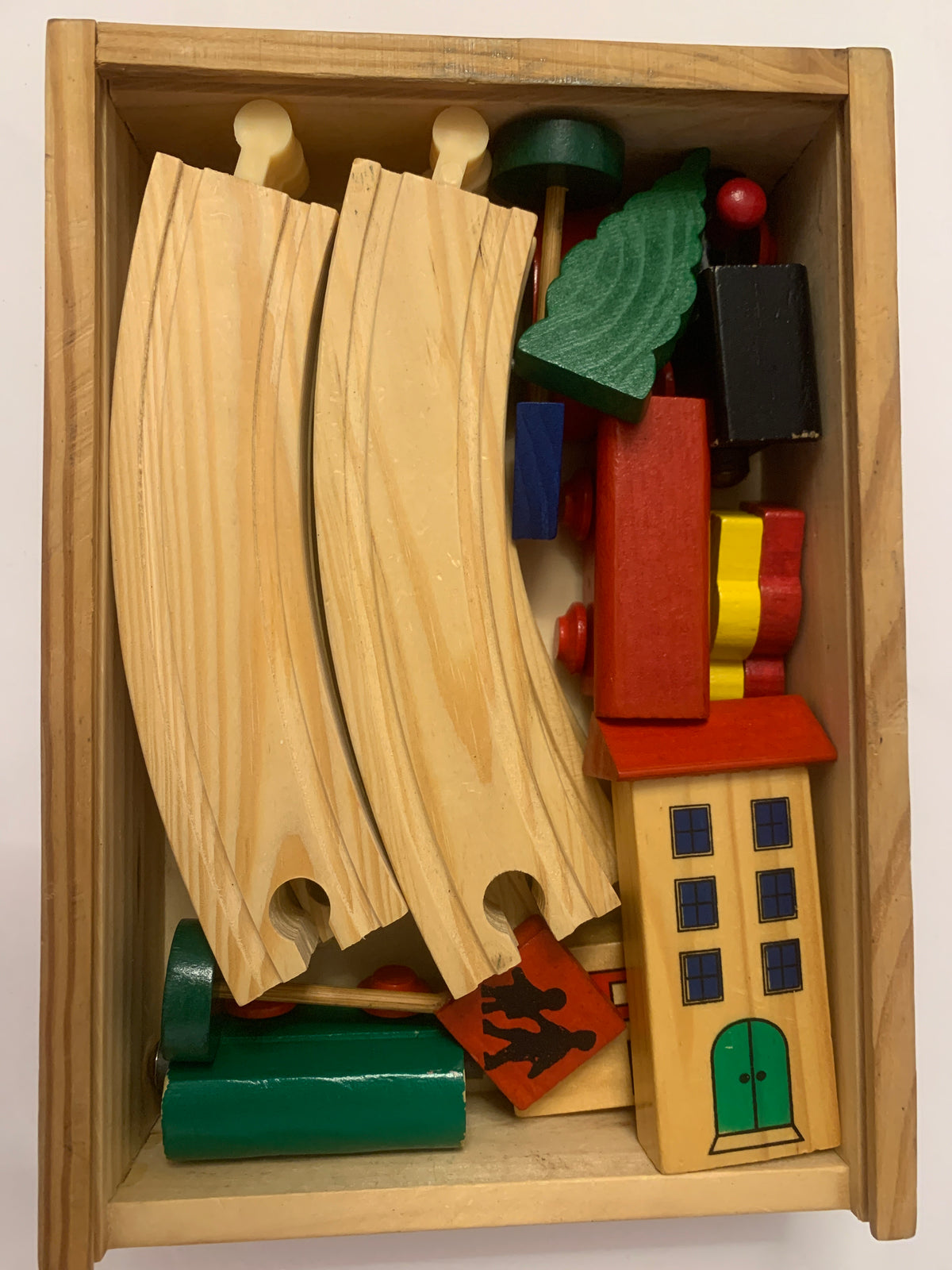 Pista Trenino in Legno Giocattolo Vintage Completo di Scatola Originale e Accessori