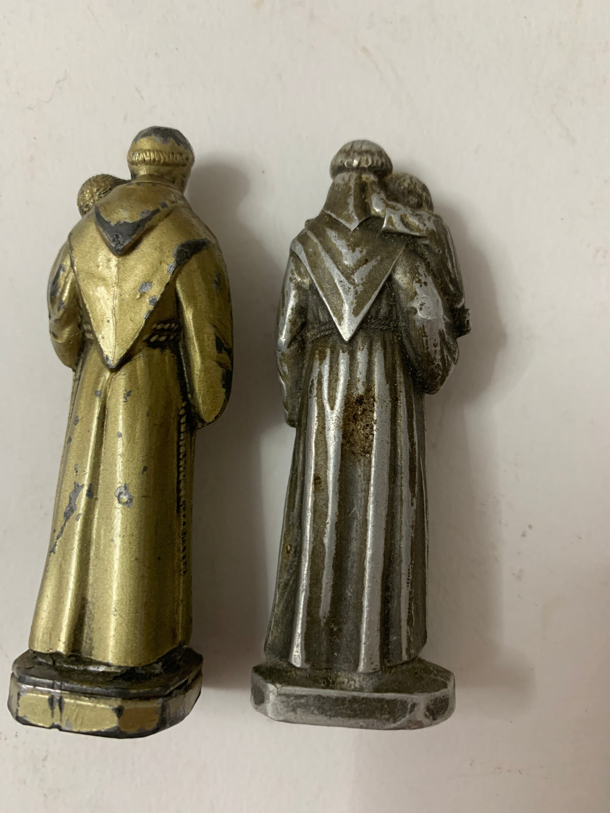 Coppia Statuette Devozionali Vintage - Sant'Antonio da Padova in Metallo / Peltro