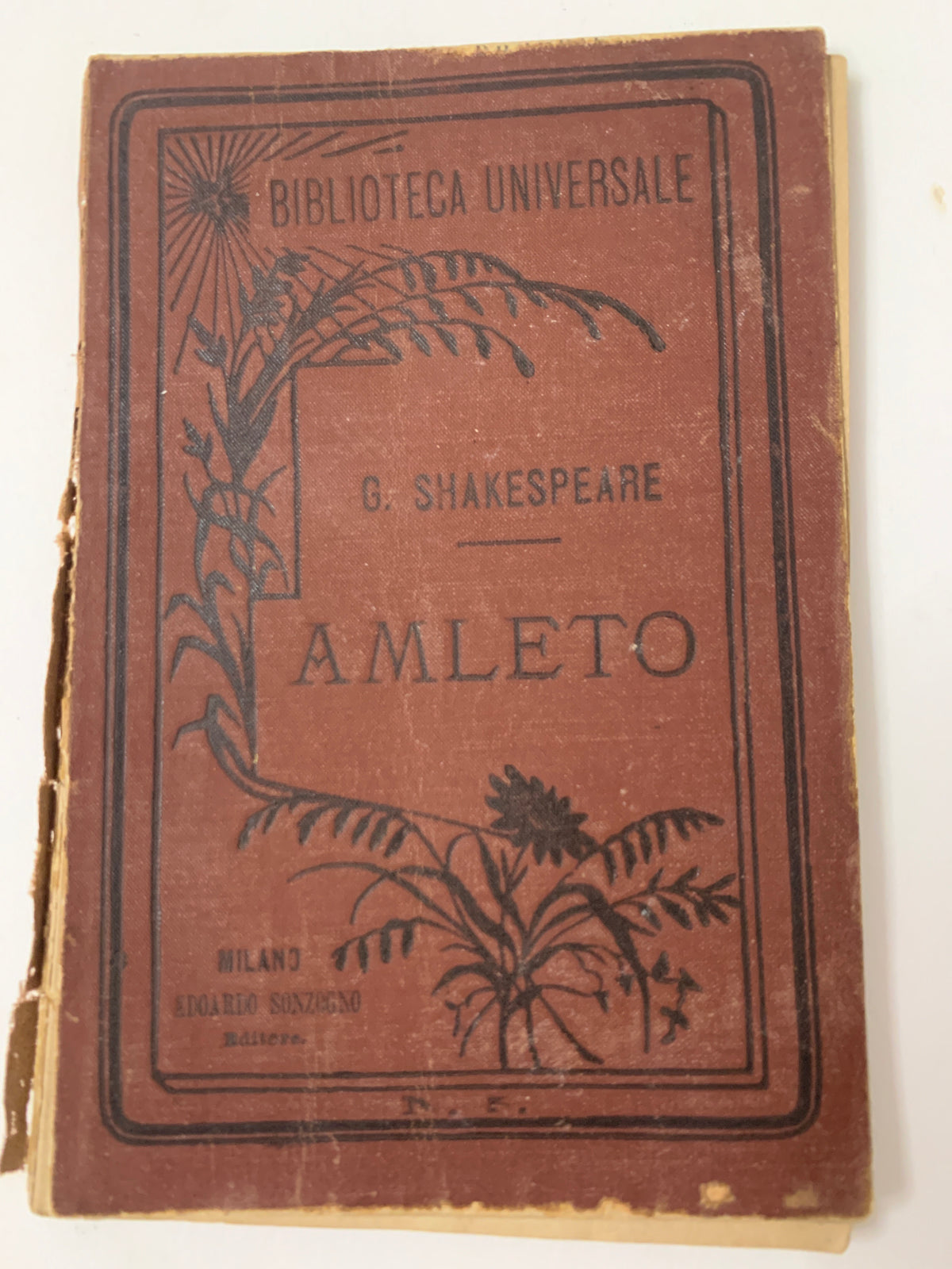 Libro Shakespeare Amleto Sonzogno 1882 Biblioteca Universale N. 5 Traduzione Rusconi