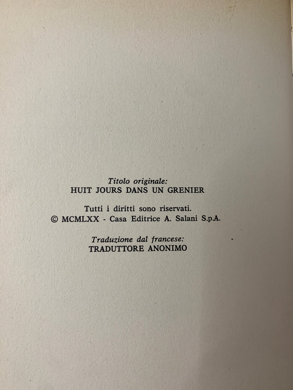 Libro Vintage "8 Giorni in una Soffitta" - Giraud - Salani Editore (1970)