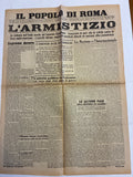Quotidiano Storico Il Popolo di Roma 9 Settembre 1943 Armistizio Badoglio Integro