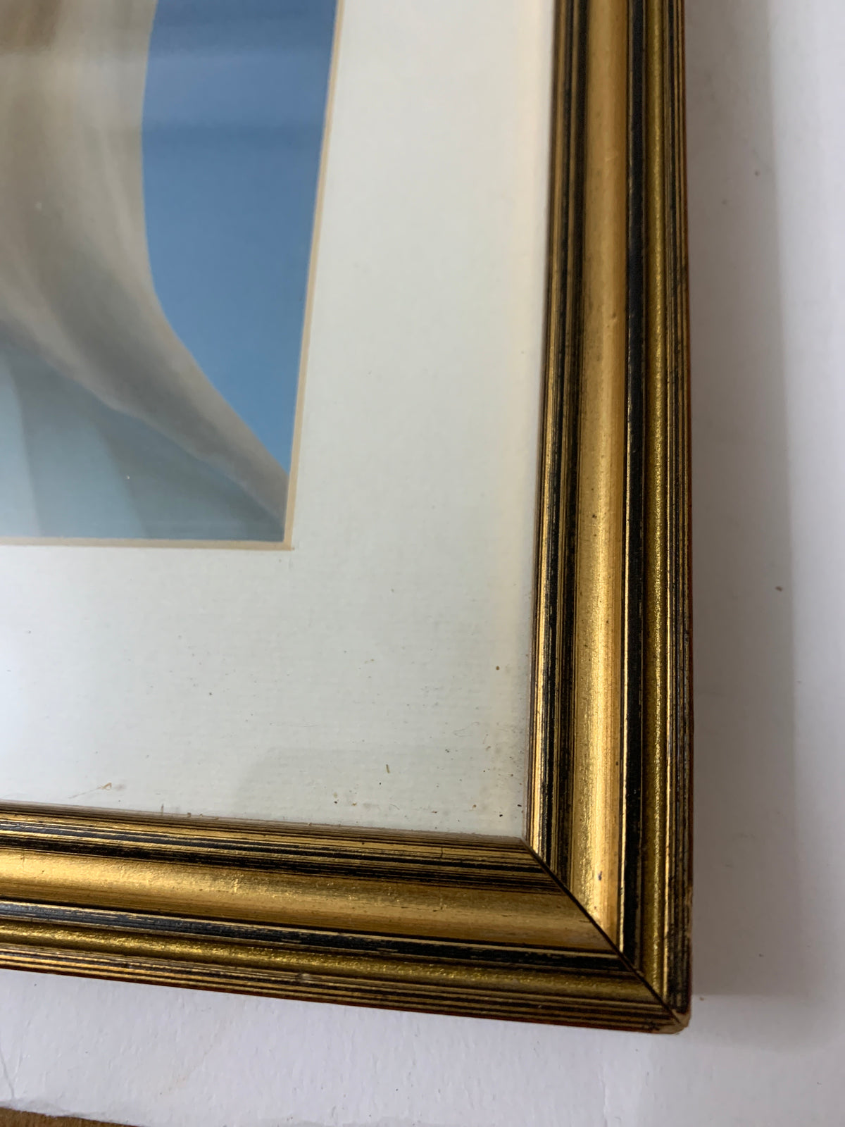 Quadro sacro vintage "Volto della Madonna" - Con grande cornice dorata, passepartout e vetro
