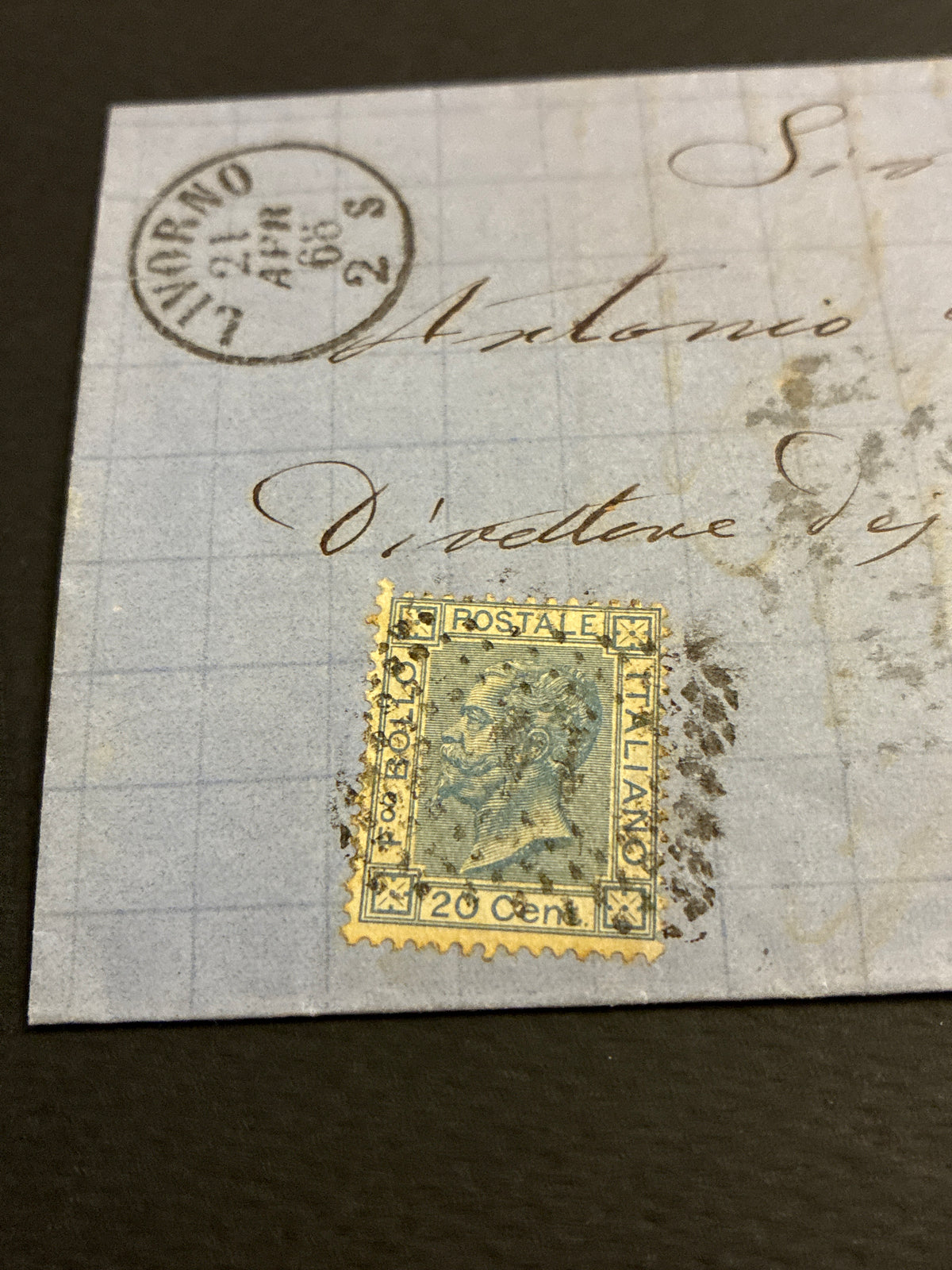 Storia postale del Regno d'Italia busta da Livorno a Follonica del 1868 collezione Batini