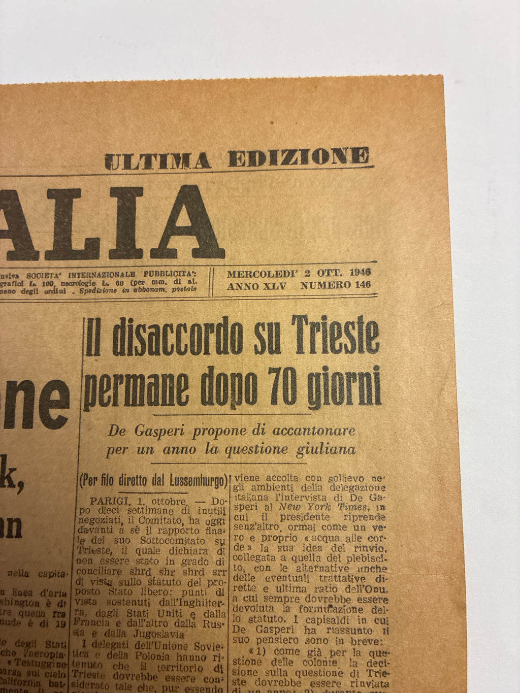 Quotidiano ORIGINALE 2 Ottobre 1946 Sentenza Processo Norimberga COMPLETO