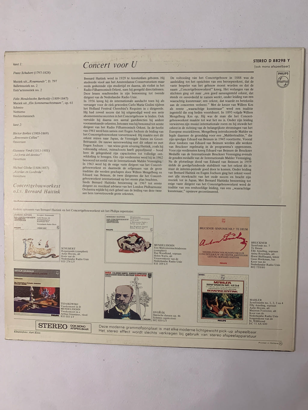 Bernard Haitink, Concertgebouworkest - Concert voor U (Philips – STEREO D 88298 Y)