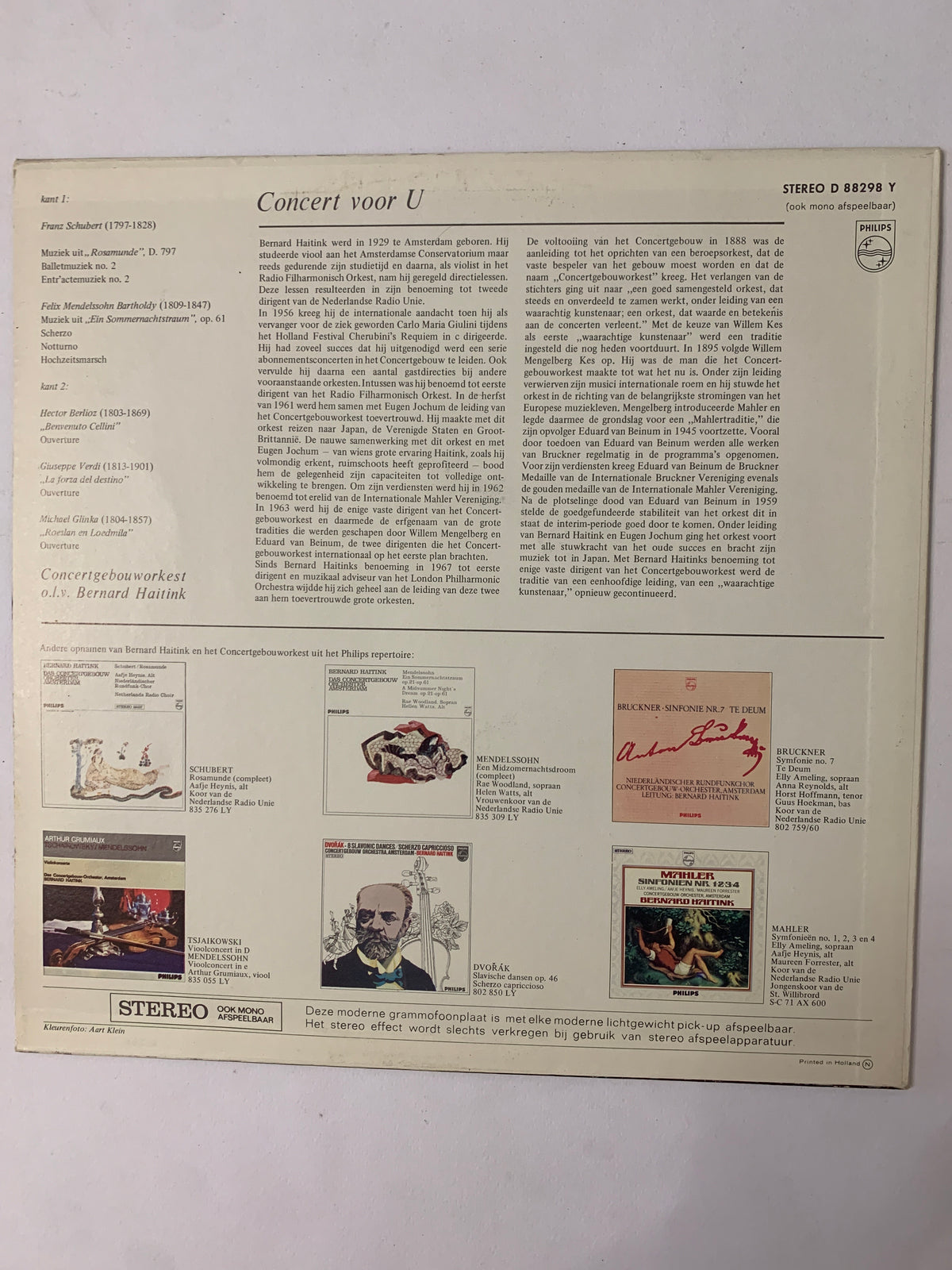 Bernard Haitink, Concertgebouworkest - Concert voor U (Philips – STEREO D 88298 Y)