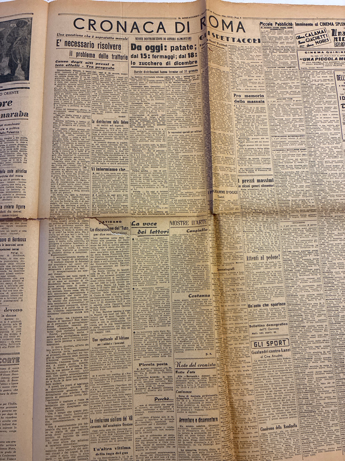Quotidiano ORIGINALE 12 Gennaio 1944 Il Messaggero Processo di Verona Ciano Condannato COMPLETO