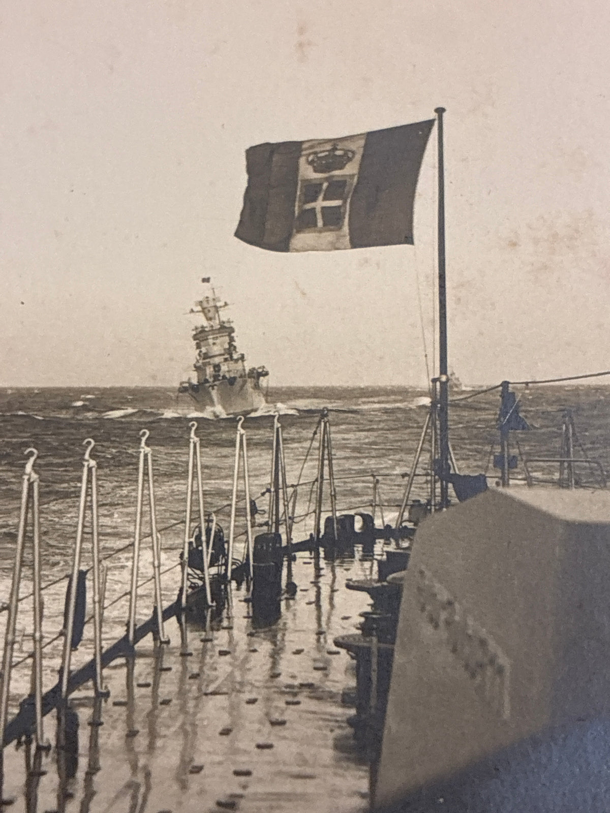 Foto d'Epoca Regia Marina Militare Bandiera Regno d'Italia e Incrociatore