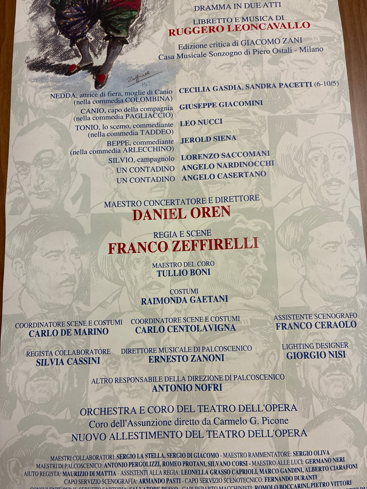 Manifesto Originale 1992 Pagliacci Teatro Opera Roma Regia Franco Zeffirelli Perfetto