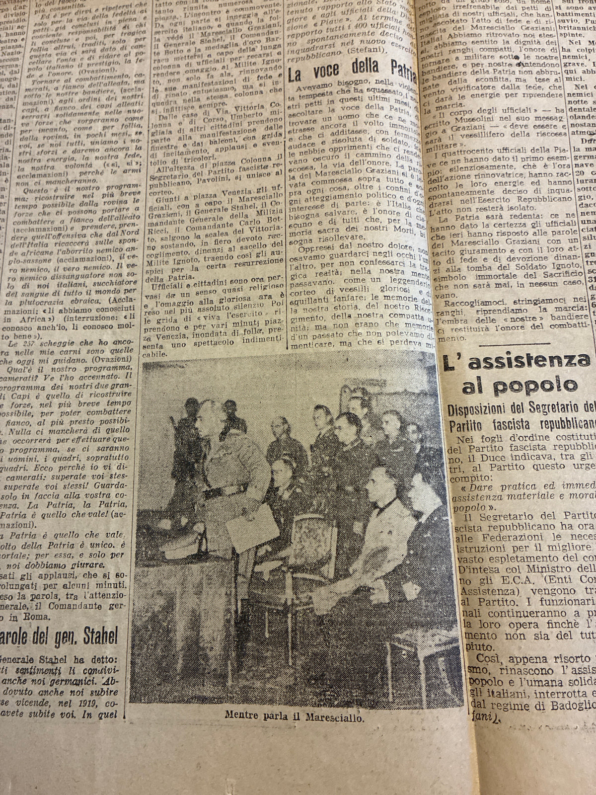 Raro Quotidiano Originale Il Giornale d'Italia 3 Ottobre 1943 - Discorso di Graziani al Teatro Adriano - RSI