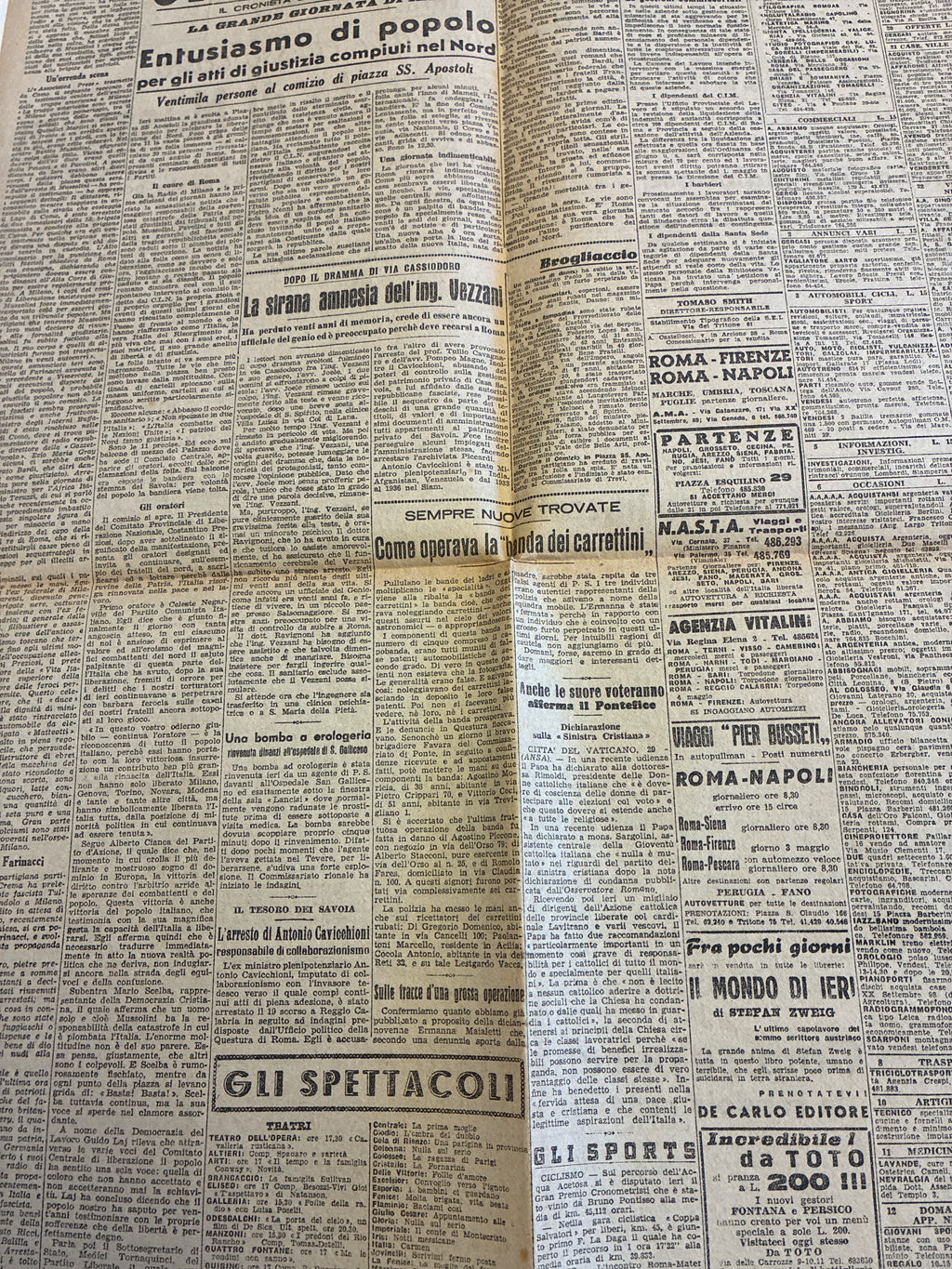 Rarissimo Quotidiano Il Momento Originale 30 Aprile 1945 {Primo Racconto Morte Mussolini E Giallo Hitler}