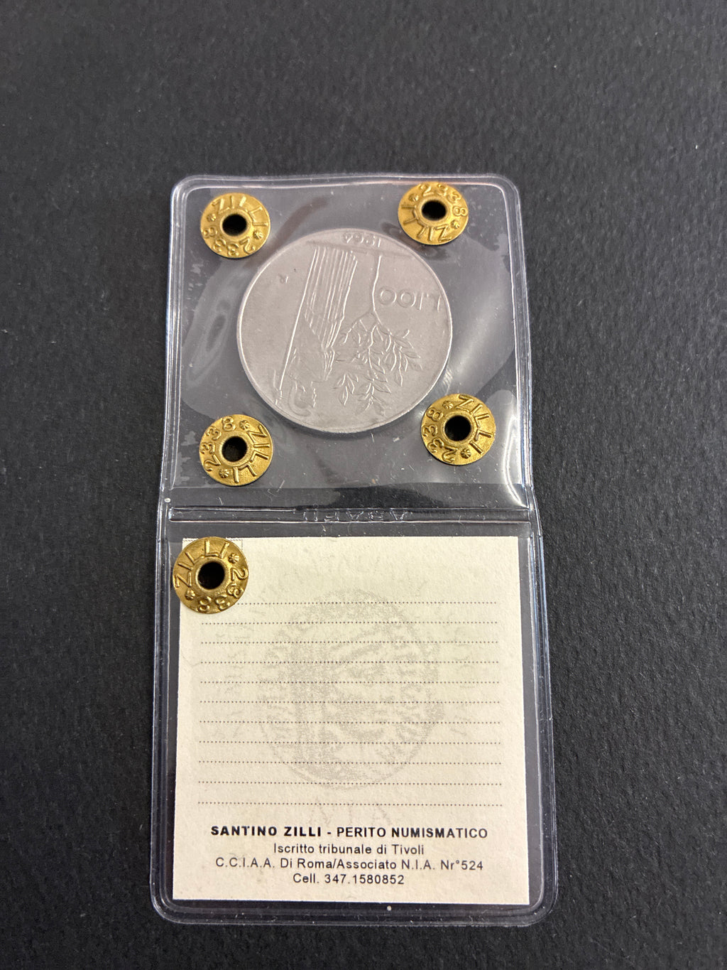 Moneta periziata da 100 Lire 1964 Minerva - Variante con errore di conio "Asse ruotato 335°" (Zilli 34) - Grado BB / NC