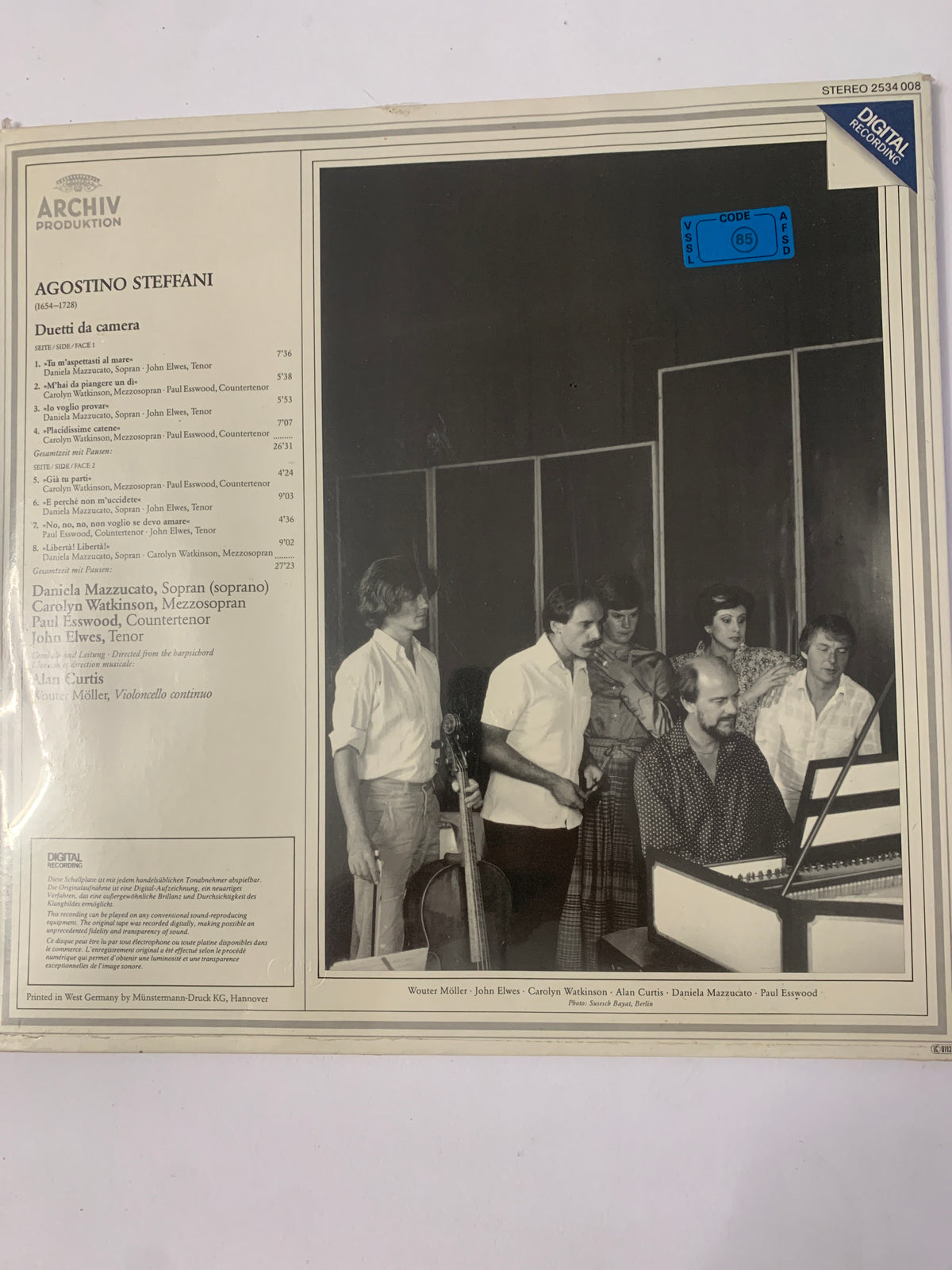Agostino Steffani: Duetti Da Camera – Alan Curtis (Archiv Produktion – 2534 008)