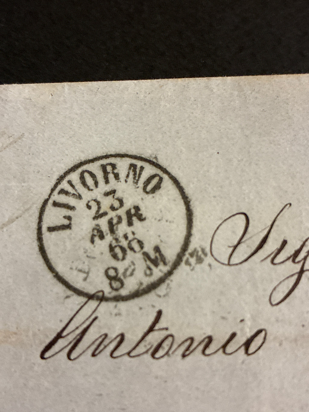 Lettera del 1868 da Livorno a Follonica affrancata con francobollo da 20 centesimi