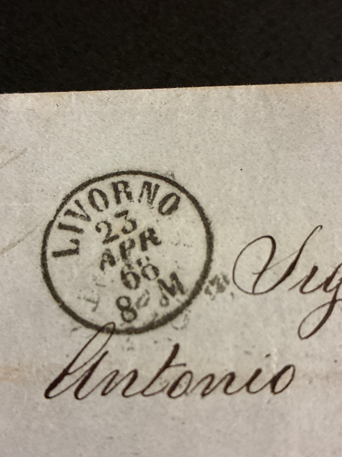 Lettera del 1868 da Livorno a Follonica affrancata con francobollo da 20 centesimi