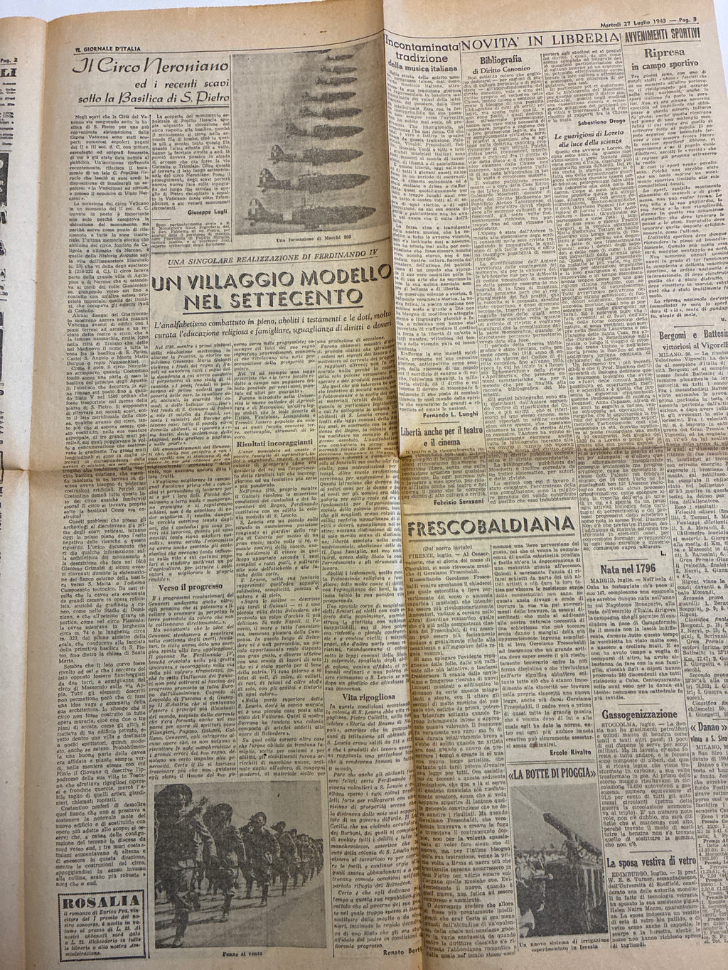 Quotidiano Originale Il Giornale d'Italia 27 Luglio 1943 - Caduta del Fascismo e Governo Badoglio