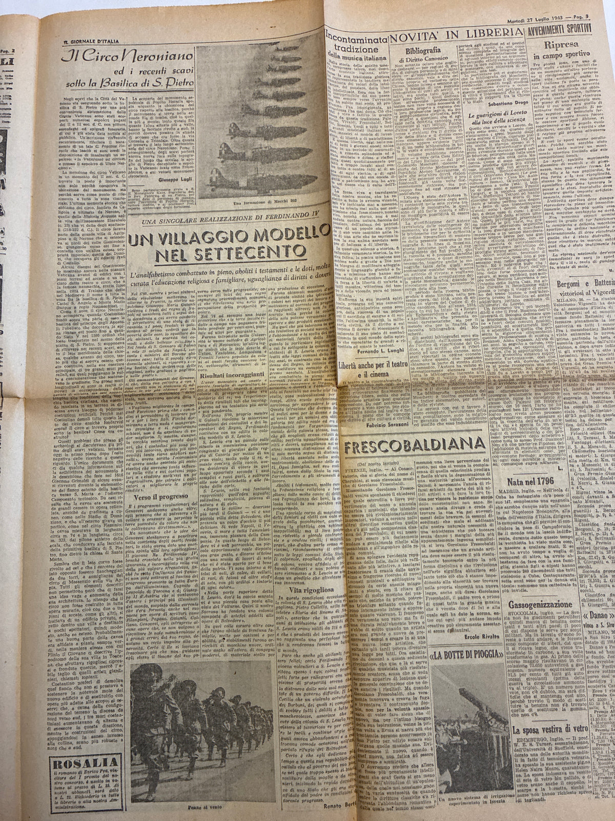 Quotidiano Originale Il Giornale d'Italia 27 Luglio 1943 - Caduta del Fascismo e Governo Badoglio