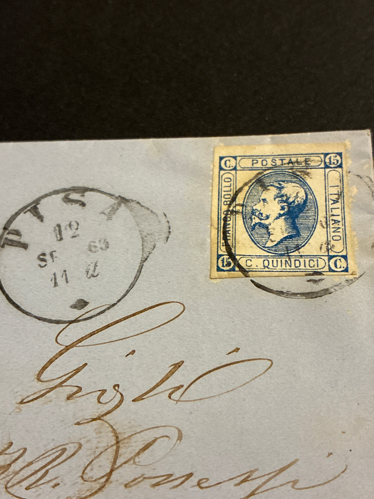 Lettera del Regno d'Italia (1863) con francobollo da 15 centesimi del secondo tipo ex collezione dell'ingegner Curzio Batini per Firenze