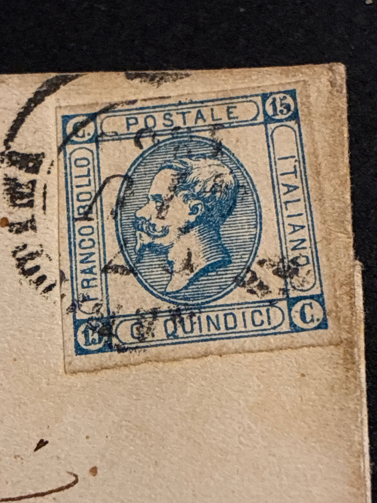 Lettera 1863 con 15 Centesimi Azzurro Primo Tipo "Matraire" in periodo d'uso ordinario dall'Archivio e Collezione dell'Ing. Curzio Batini