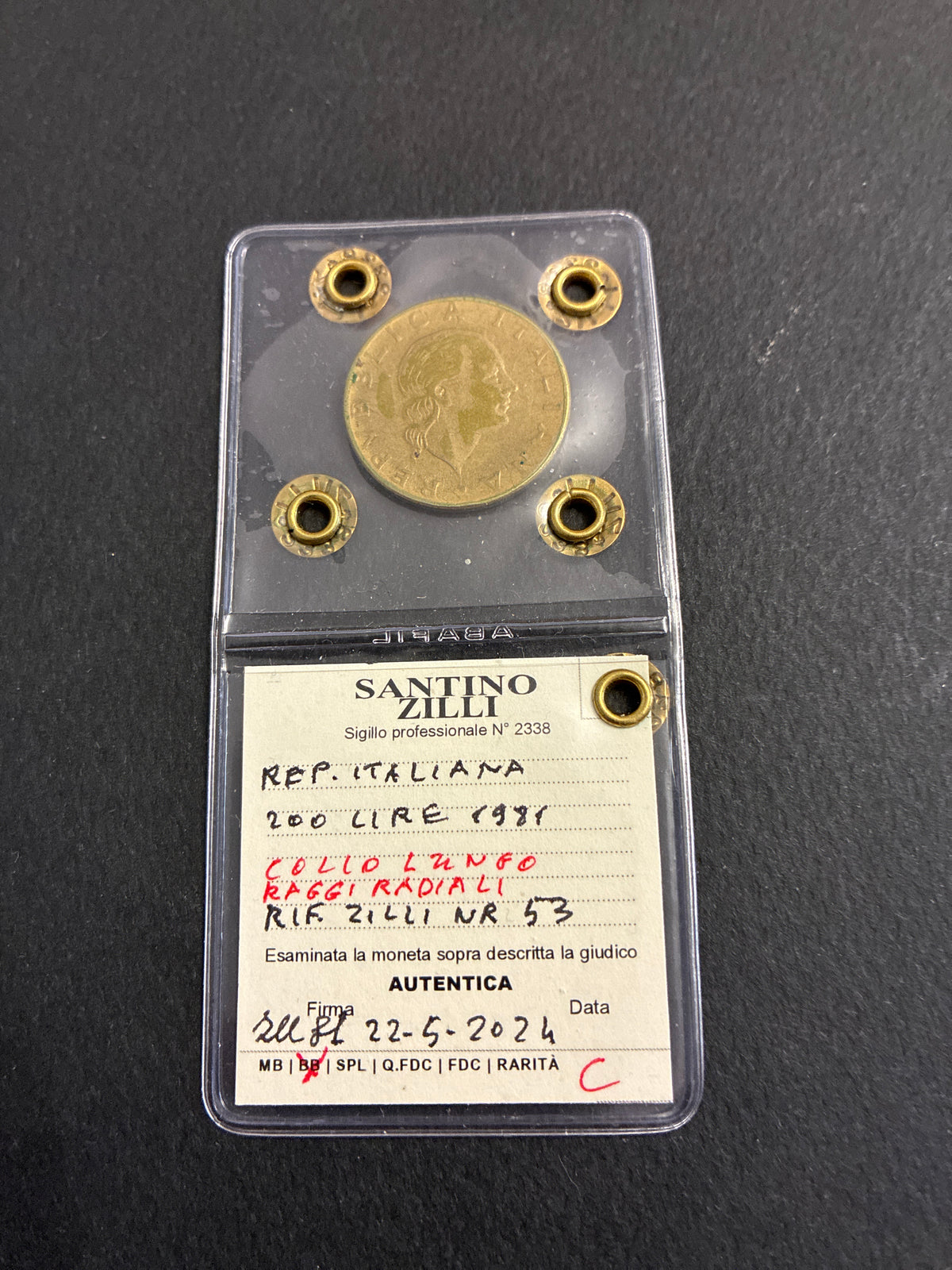 Moneta da 200 Lire 1981 Periziata Zilli - Varianti di Conio: Collo Lungo e Raggi Radiali BB