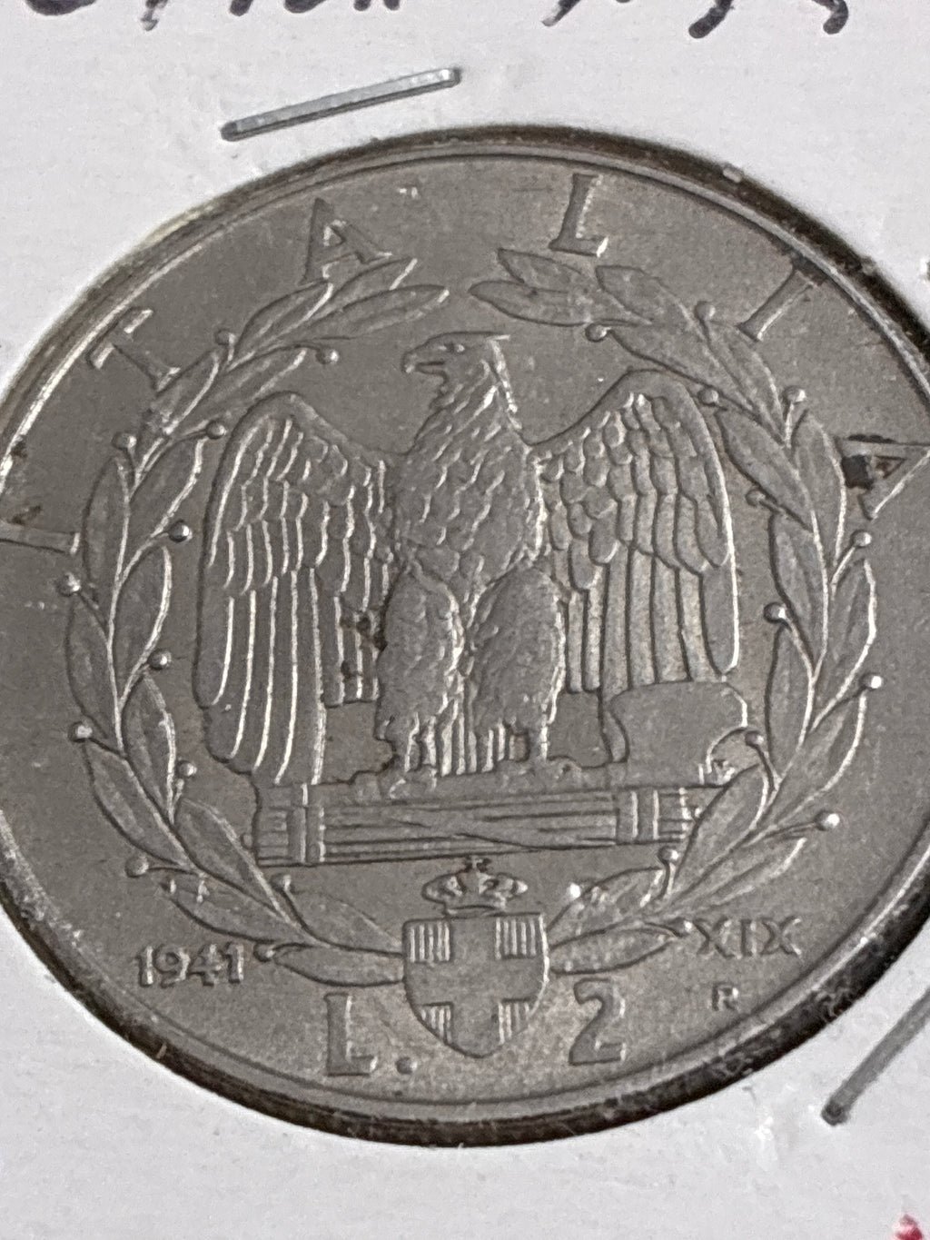 2 lire 1941 Errore di Conio per Asse Ruotato di circa 10/15 Gradi al Rovescio