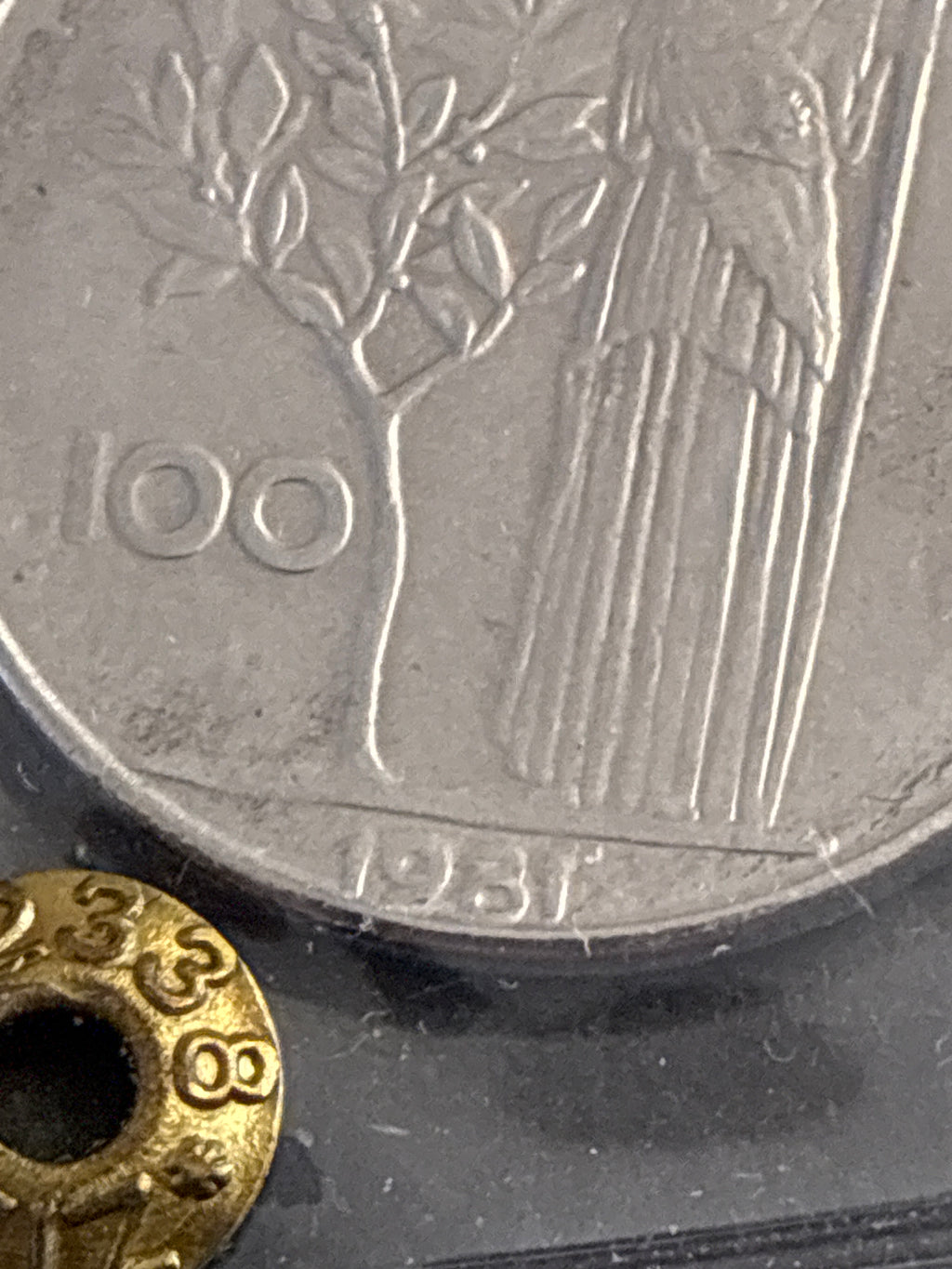 100 Lire 1981 Minerva Rara con Eccesso di Metallo a Mezzaluna Periziata