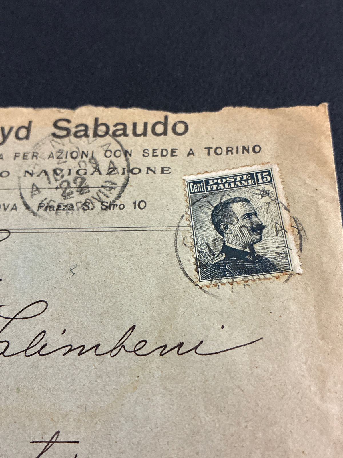 Busta Commerciale Lloyd Sabaudo (1909) da Genova a Spezia con 15c Michetti