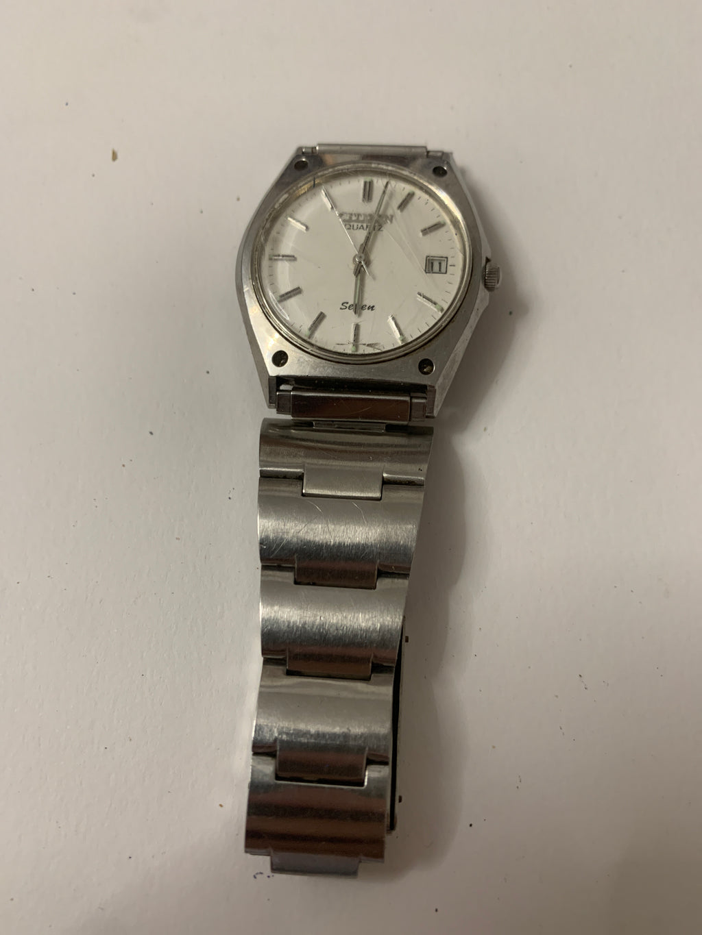 Orologio Vintage Citizen Seven Quartz Acciaio Quadrante Bianco Con Data