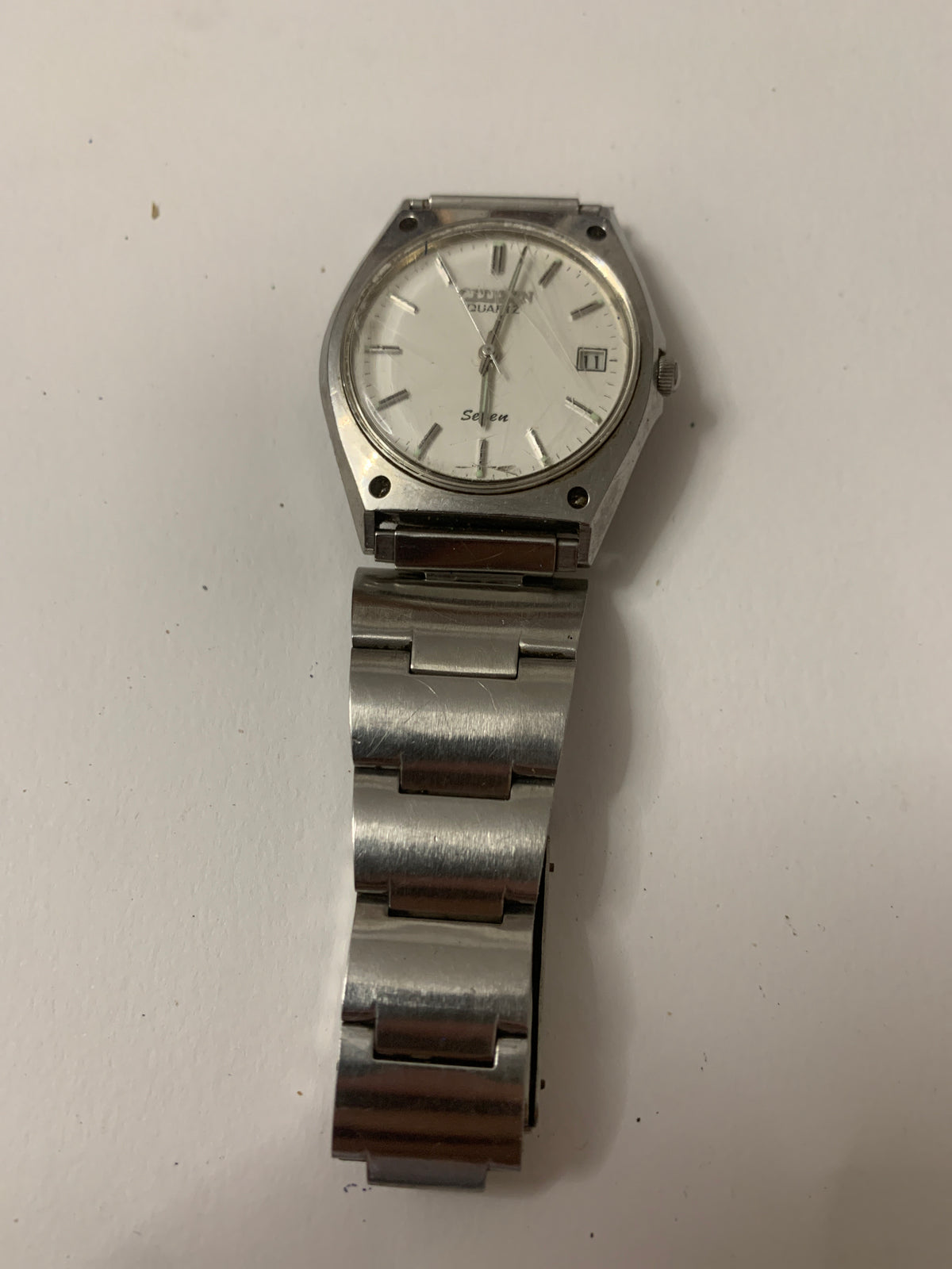 Orologio Vintage Citizen Seven Quartz Acciaio Quadrante Bianco Con Data