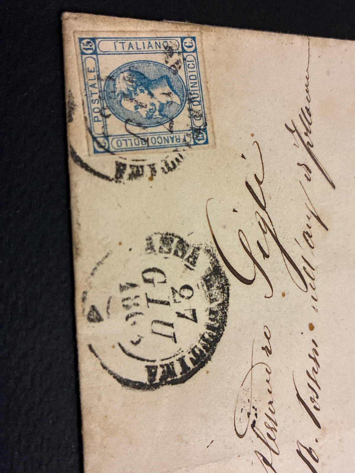 Lettera 1863 con 15 Centesimi Azzurro Primo Tipo "Matraire" in periodo d'uso ordinario dall'Archivio e Collezione dell'Ing. Curzio Batini