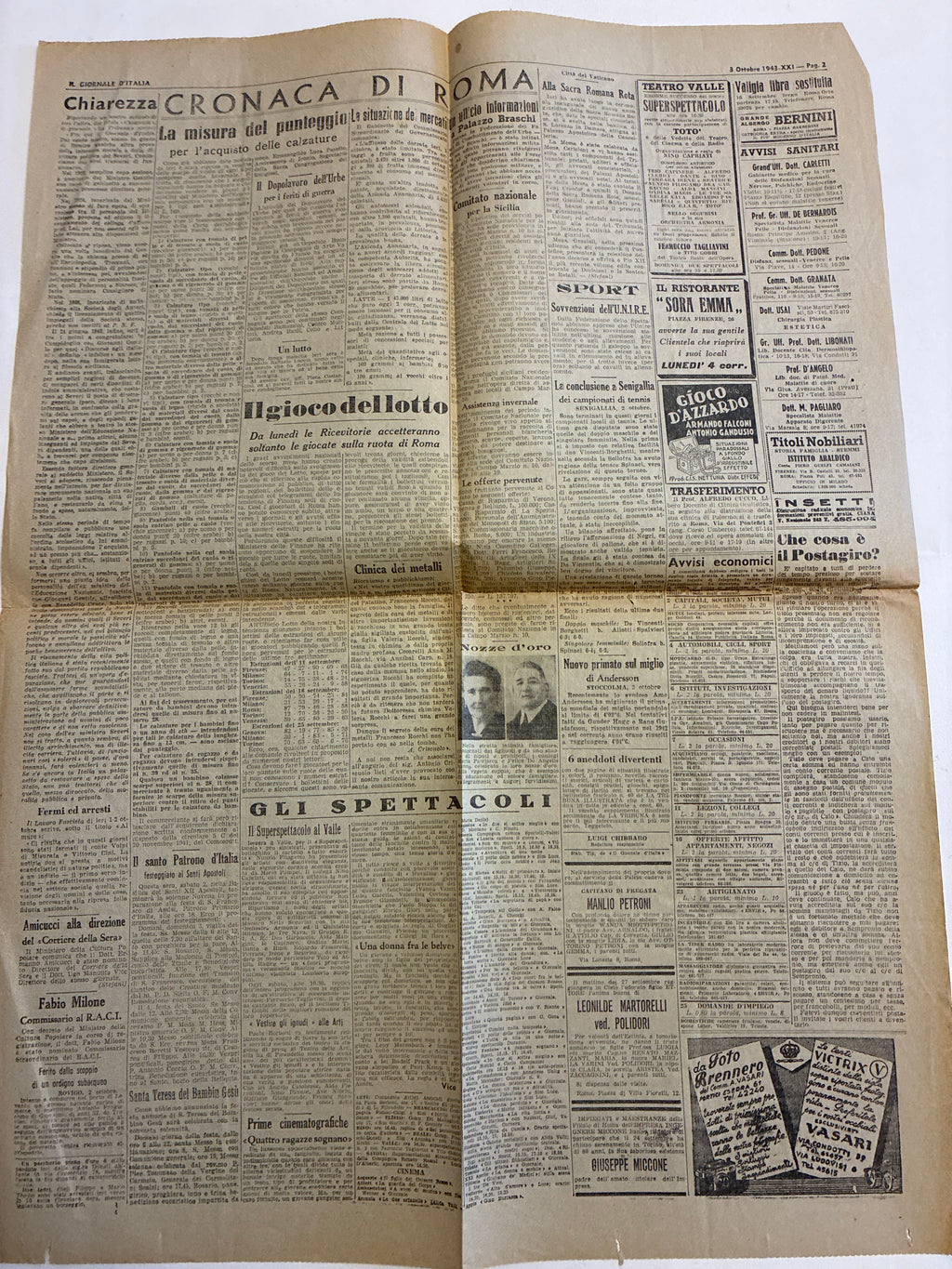 Raro Quotidiano Originale Il Giornale d'Italia 3 Ottobre 1943 - Discorso di Graziani al Teatro Adriano - RSI