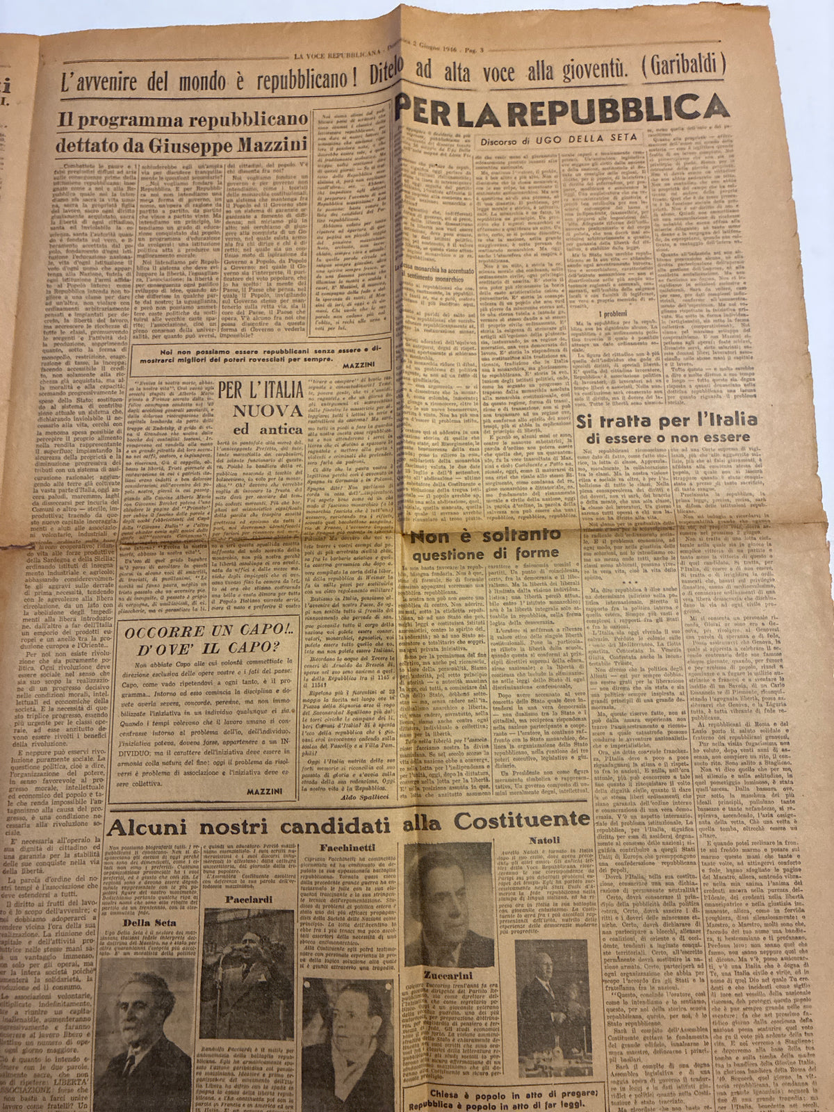 Quotidiano ORIGINALE 2 Giugno 1946 La Voce Repubblicana Referendum COMPLETO
