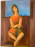 Dipinto ad Olio Vintage 30x40 - Ritratto Donna Seduta - Tela Leonardesca Roma Via Margutta