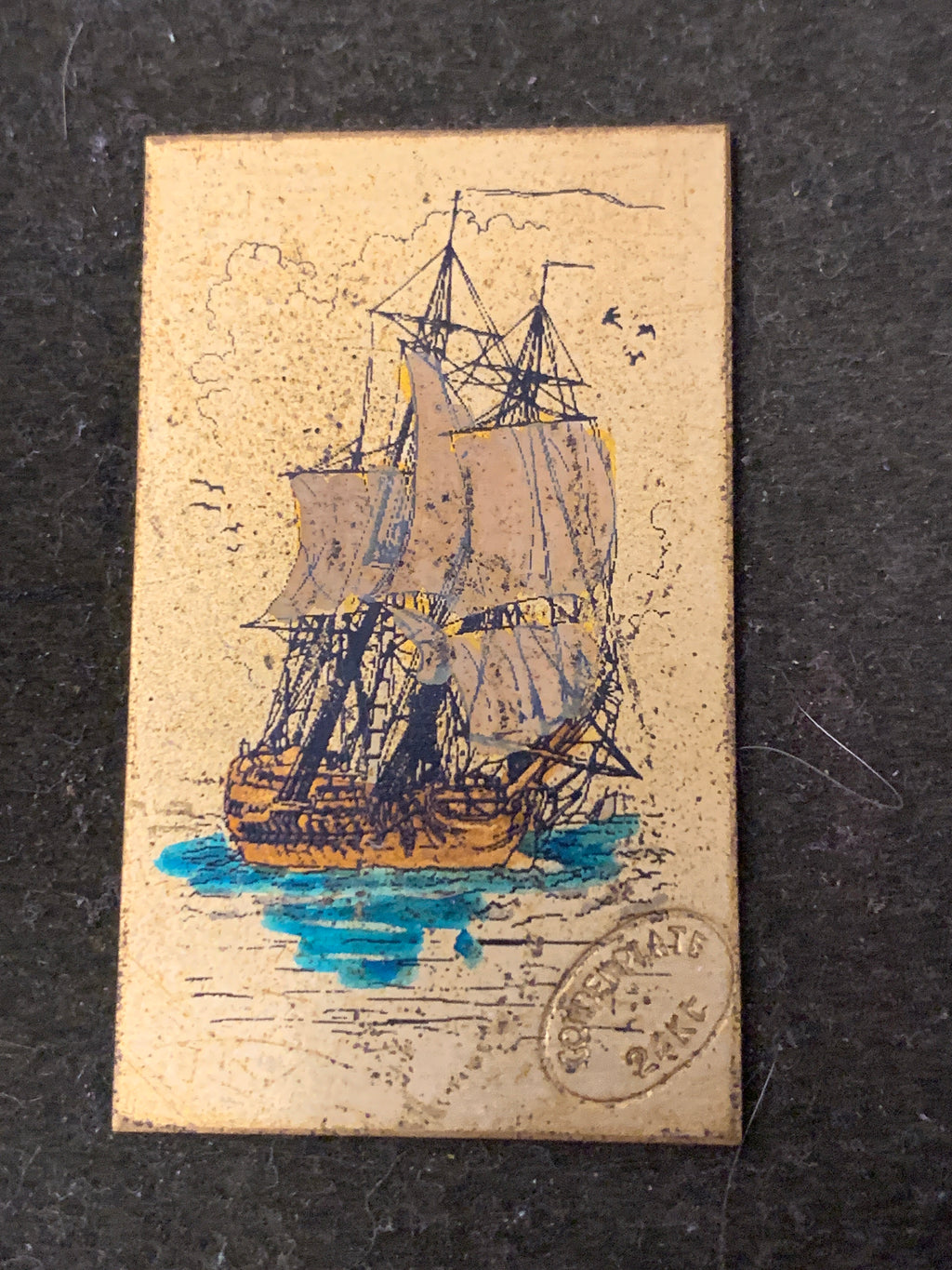 Miniatura Incisione Calcografica "Veliero" su Lastra di Ottone e Oro 24Kt - A. G. Onofri