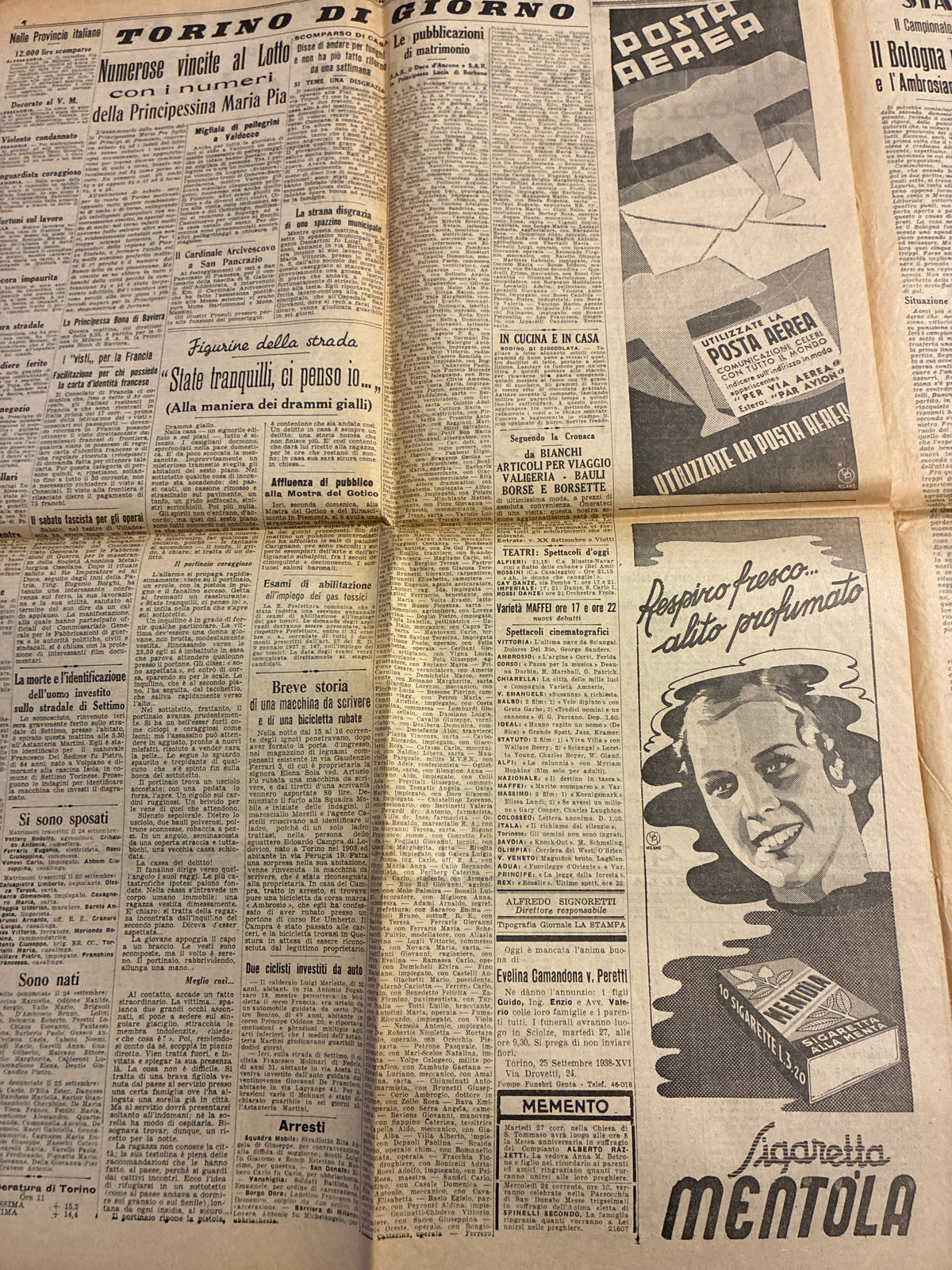 Quotidiano Storico Stampa Sera 26-27 Settembre 1938 Crisi di Monaco Fascismo Mussolini