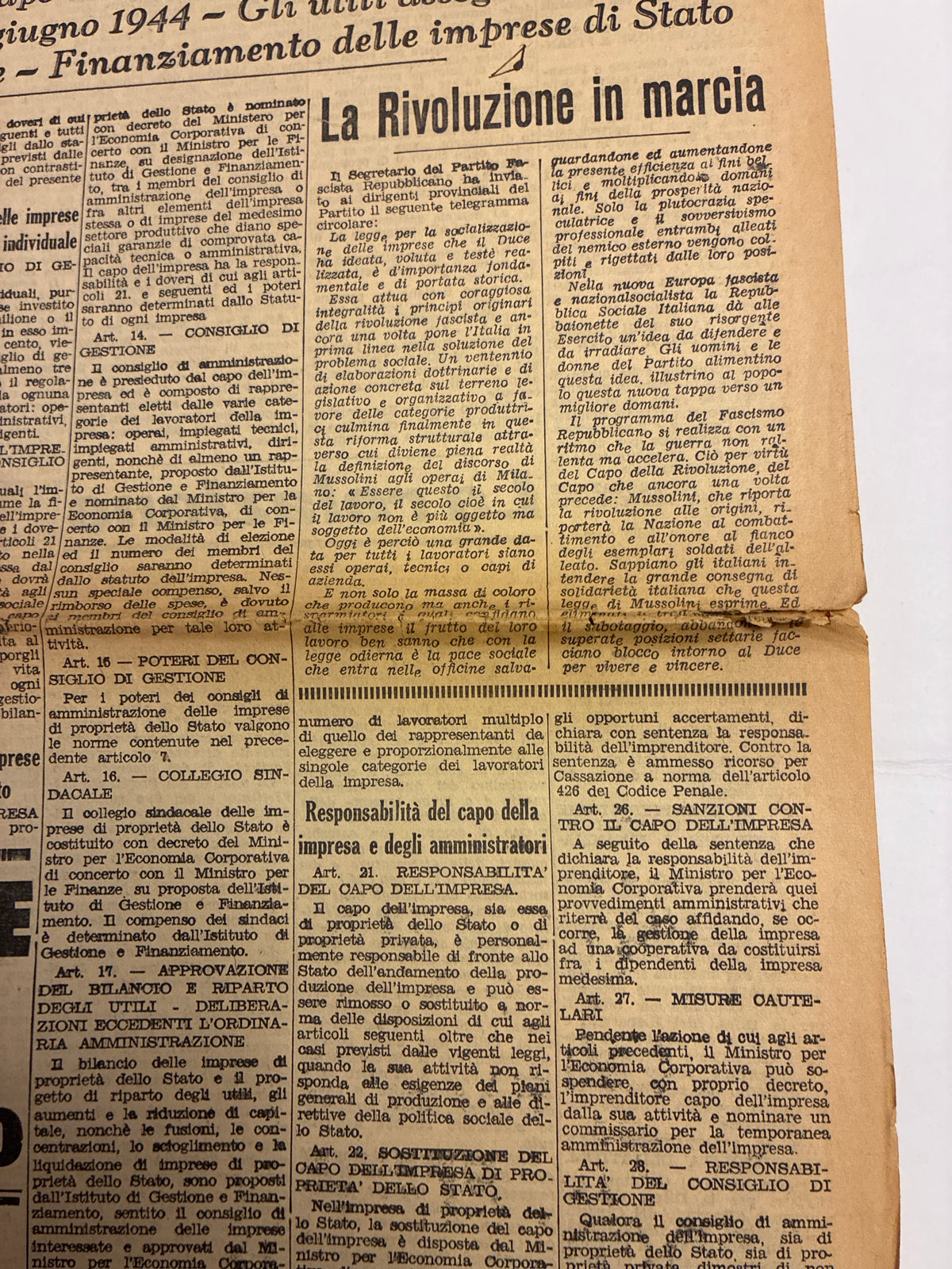 Quotidiano ORIGINALE 13 Febbraio 1944 Il Messaggero Socializzazione RSI Cassino COMPLETO