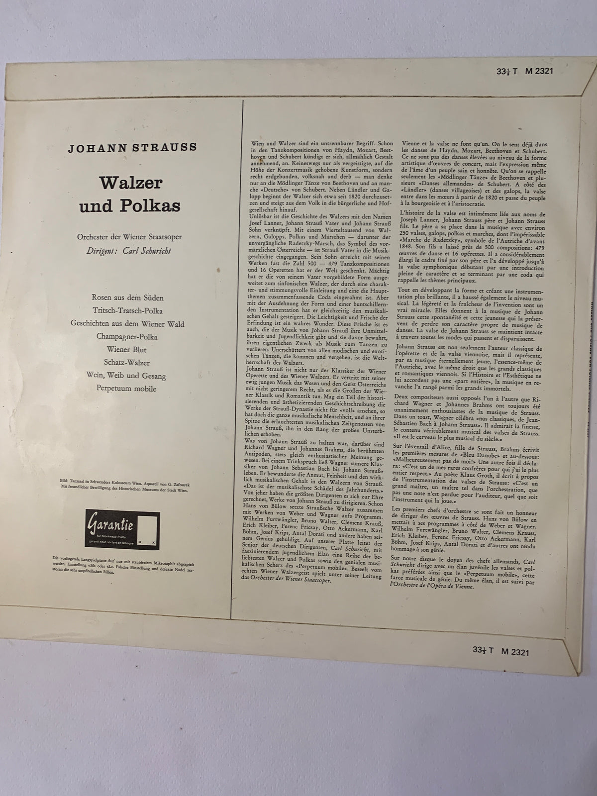 Walzer und Polkas von Johann Strauß (Orchester der Wiener Staatsoper, Dirigent: Carl Schuricht) – Vinile LP (Concert Hall, M 2321)