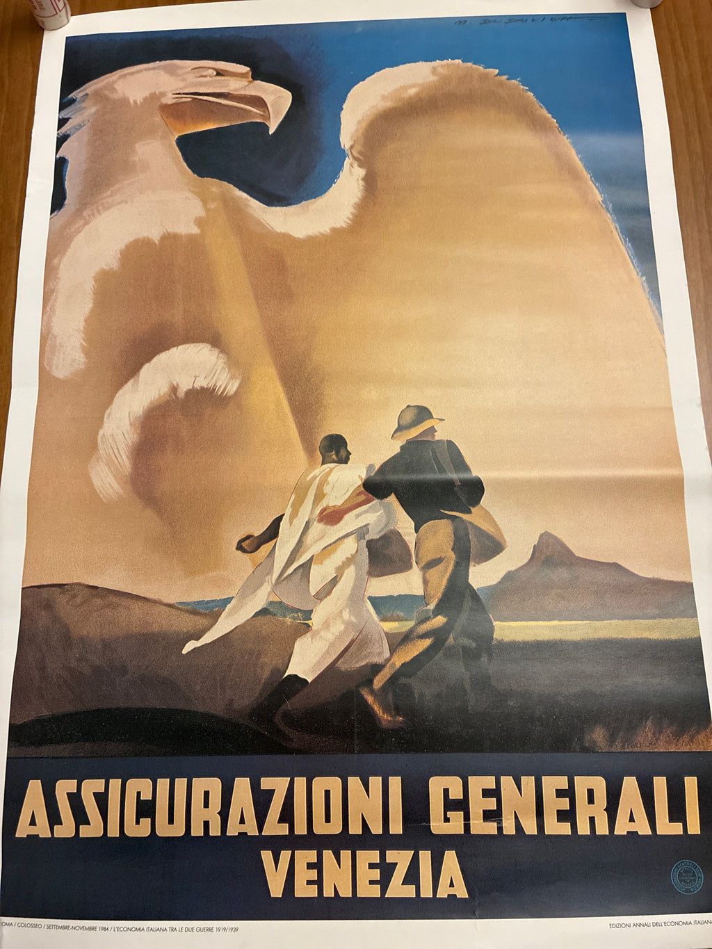 Manifesto mostra "L'economia italiana tra le due guerre" Colosseo Roma 1984 - Assicurazioni Generali Dudovich