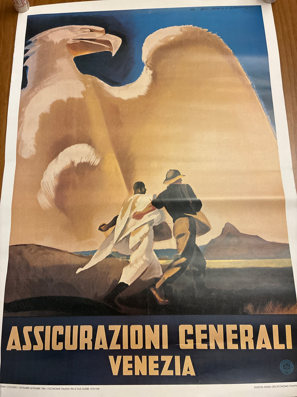 Manifesto mostra "L'economia italiana tra le due guerre" Colosseo Roma 1984 - Assicurazioni Generali Dudovich