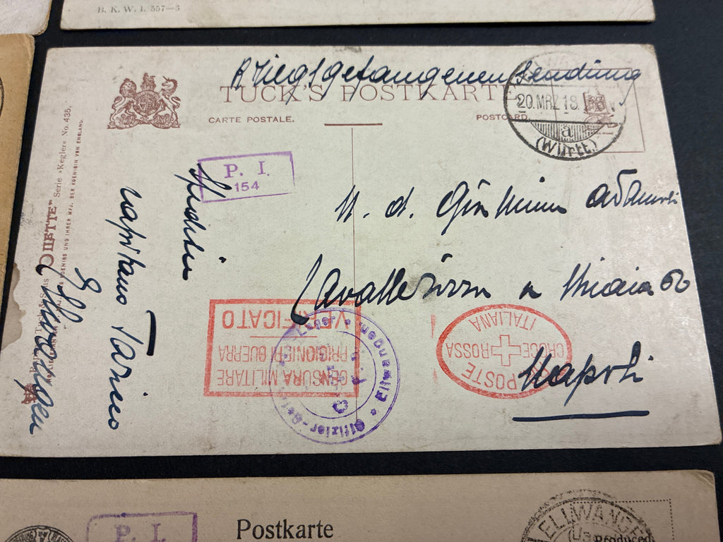 Lotto 6 cartoline Prima Guerra Mondiale prigioniero di guerra Capitano Cesare Torino campo Ellwangen (Germania) 1918
