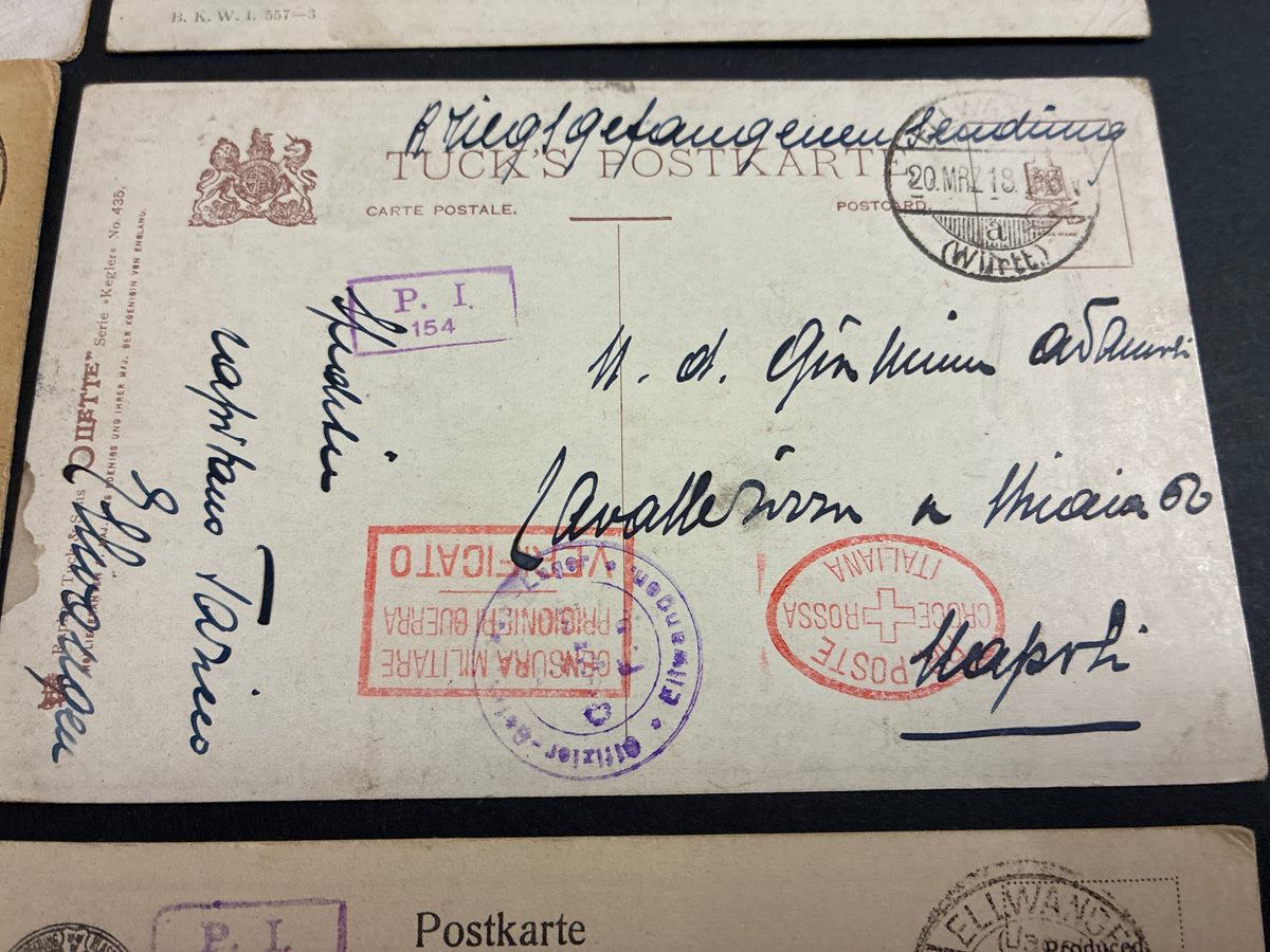 Lotto 6 cartoline Prima Guerra Mondiale prigioniero di guerra Capitano Cesare Torino campo Ellwangen (Germania) 1918