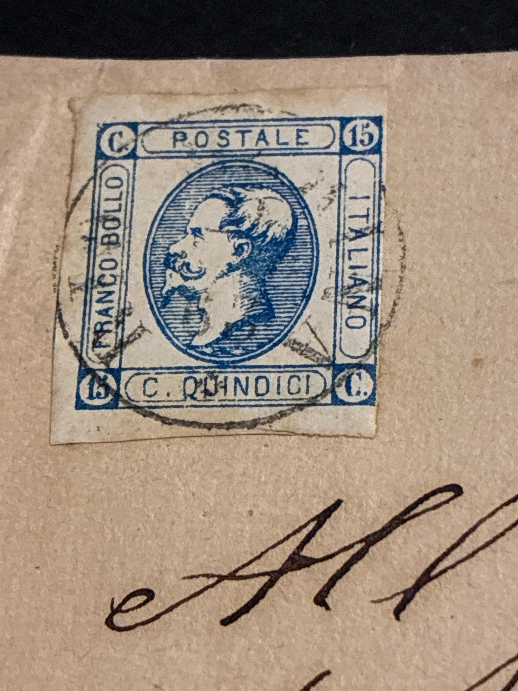 Lettera del Regno d'Italia (1863) con 15 c. del secondo tipo ex coll. Curzio Batini, da Rio Marina (Isola d'Elba) a Firenze con transito da Portoferraio