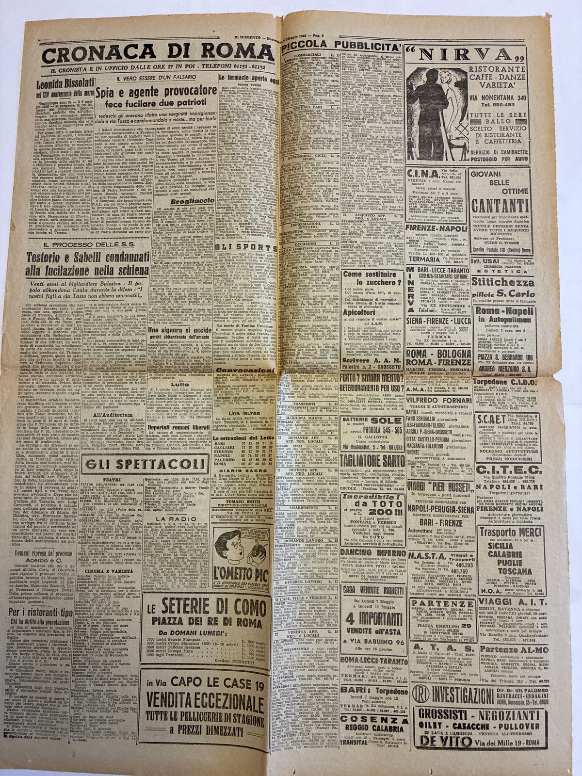 Rarissimo Quotidiano Il Momento Originale 6 Maggio 1945 {Arrivo Del CLNAI A Roma E Giallo Morte Hitler}