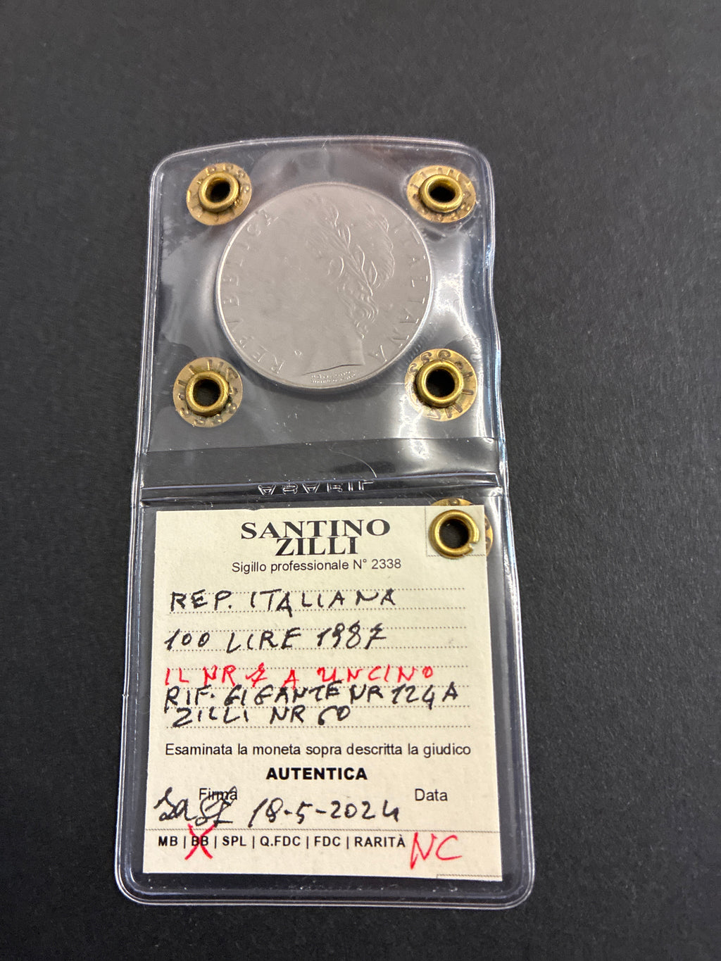 100 Lire 1987 "Cifra 7 ad Uncino" - Periziata BB