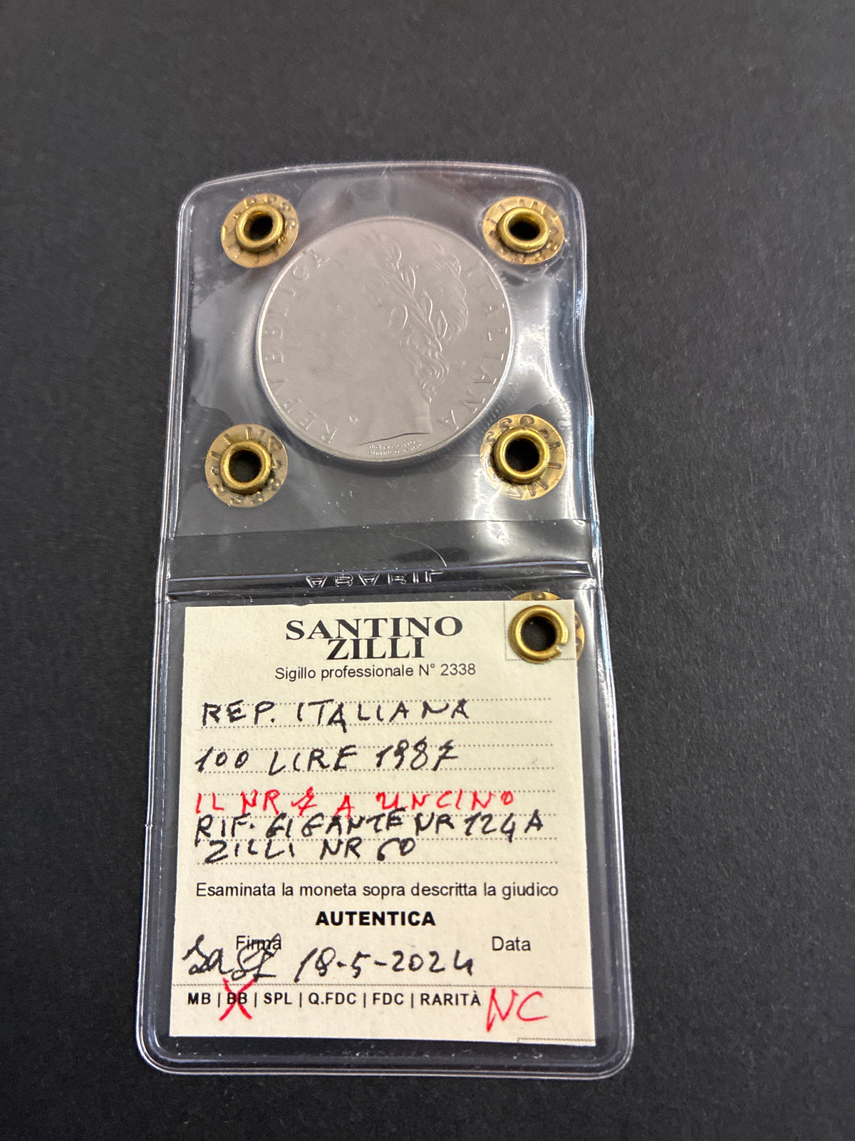 100 Lire 1987 "Cifra 7 ad Uncino" - Periziata BB
