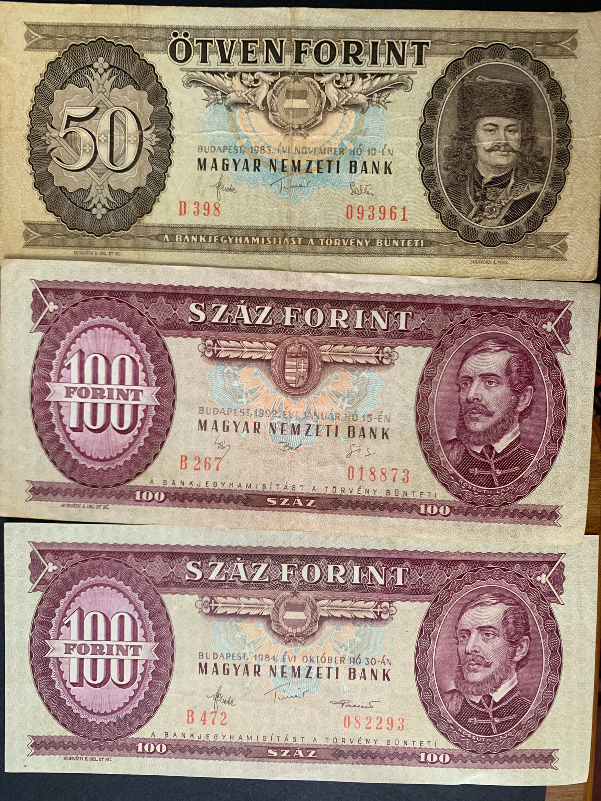 Lotto 3 Banconote Ungheria Vintage - 100 Forint (1984 e 1992) e 50 Forint (1983)