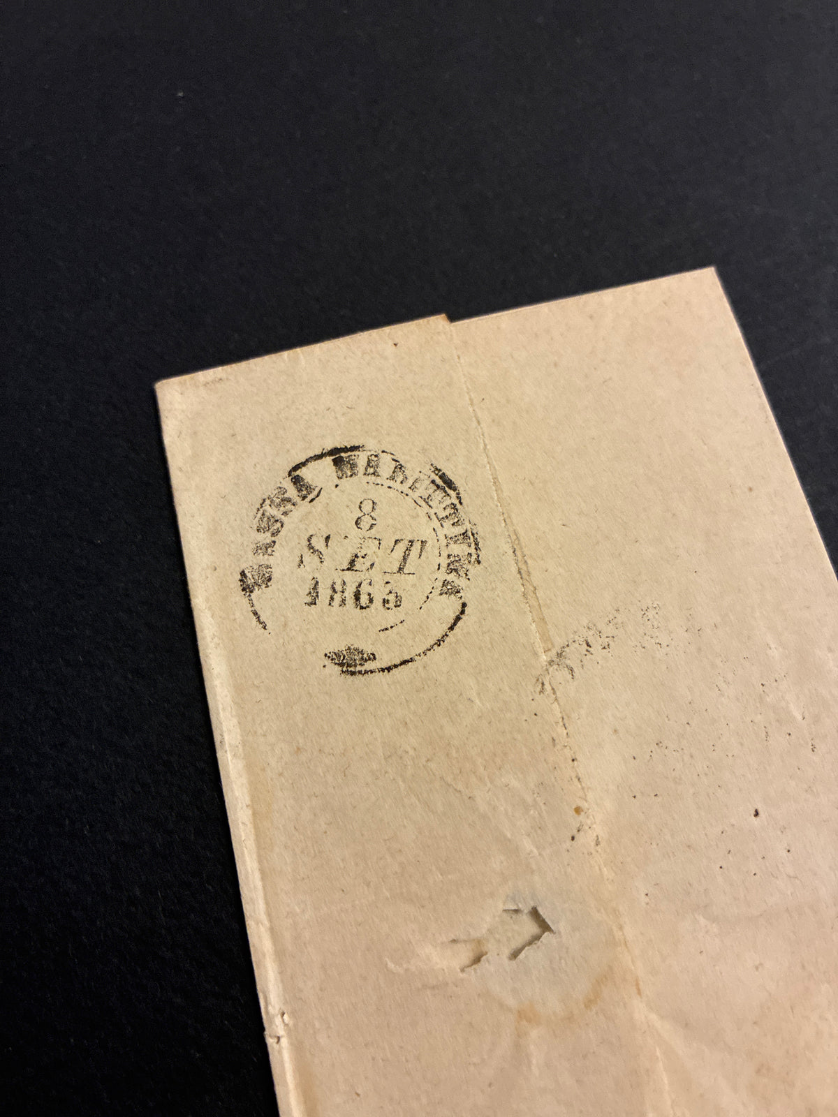 Lettera del Regno d'Italia (1863) con 15 c. del secondo tipo ex coll. Curzio Batini, annullata con timbro Ambulante Ferroviario